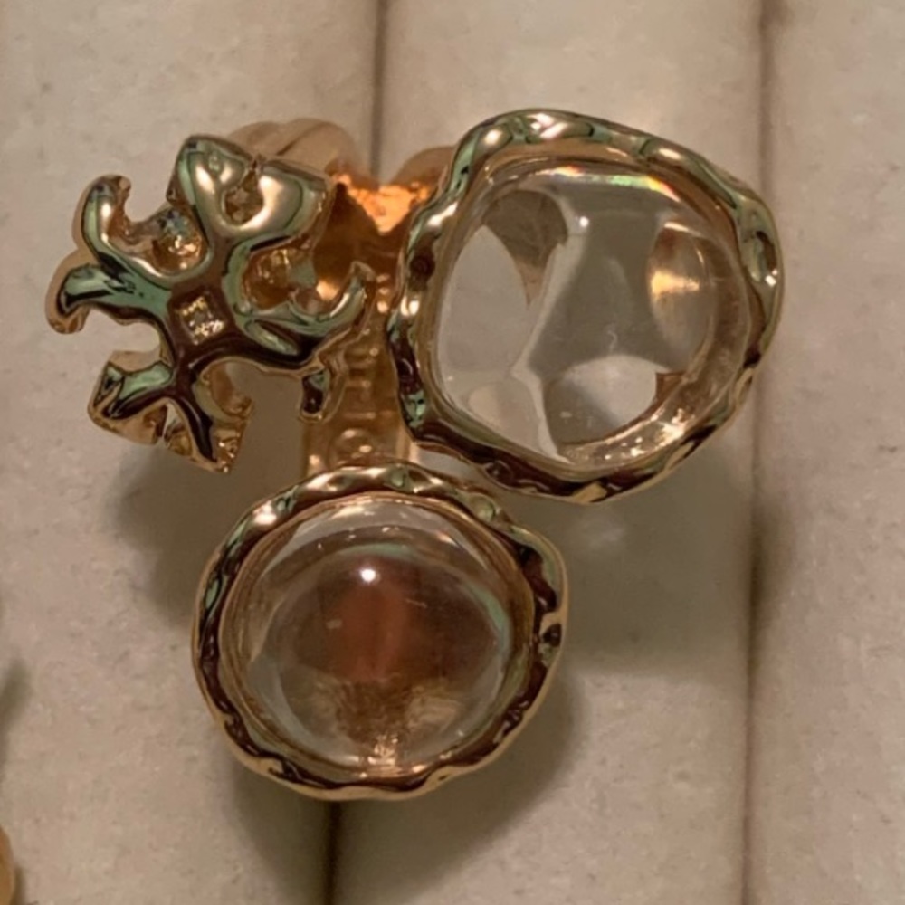 Tory Burch gold Roxanne with clear stones adjustable size Ring - Picture 6 of 8